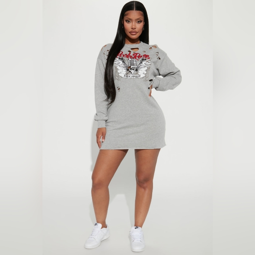 Rock With Me Sweater Mini Dress - Grey